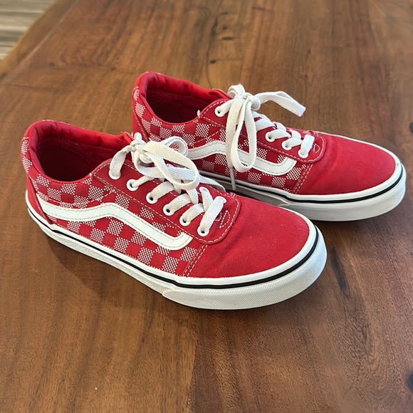 Vans Old Skool Red White Checkered Kids Shoe unisex🫶 - Picture 1 of 5